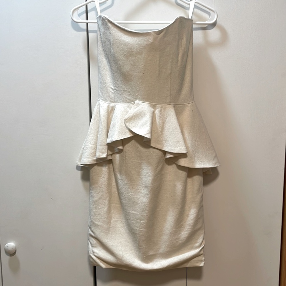 Cream Linen Strapless Sheath Dress Size 2